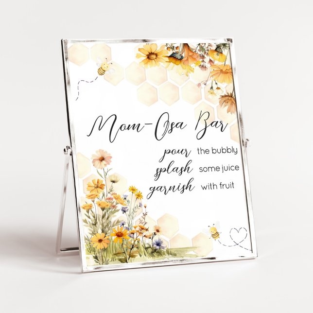 Poster Sunflower Little Honey Chá de fraldas Mãe Bar Osa (Sunflower Little Honey Baby Shower Mom Osa Bar Sign)