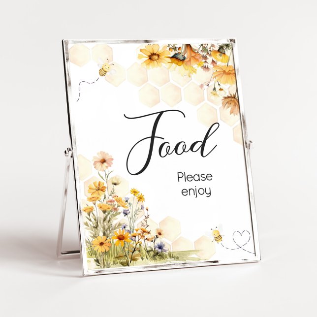 Poster Sunflower Little Honey Comida (Sunflower Little Honey Baby Shower Food Sign)