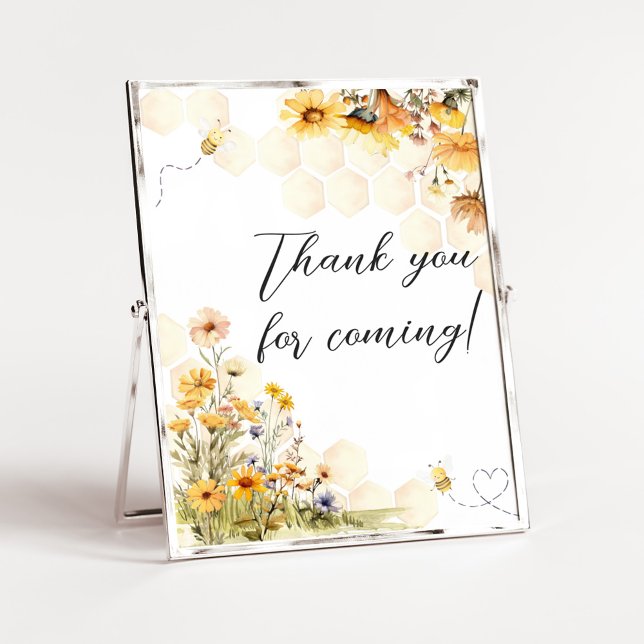 Poster Sunflower Little Honey Obrigado por vir (Sunflower Little Honey Baby Shower Thank you for Coming Sign)
