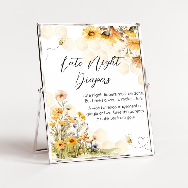 Poster Sunflower Little Honey Tarde Noite Fraldas (Sunflower Little Honey Baby Shower Late Night Diapers Sign)