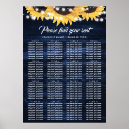 Poster Sunflower Navy Blue Wedding Seating Chart 16