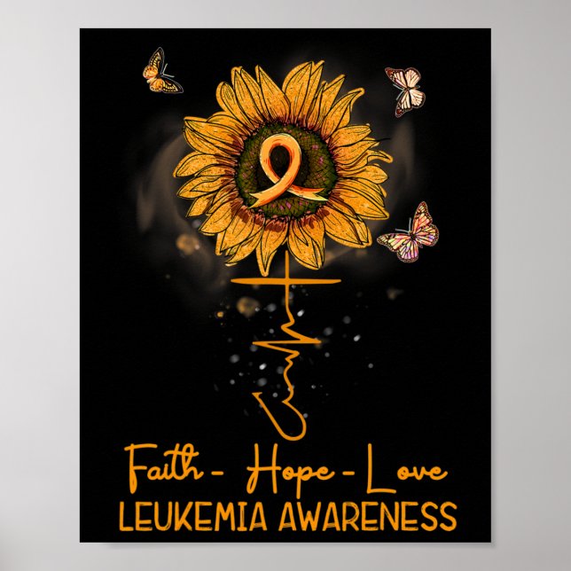 Poster Sunflower Orange Ribbon Christian Leukemia Awarene (Frente)