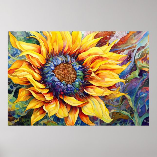 Poster Sunflower Power — pintura aquosa (Frente)