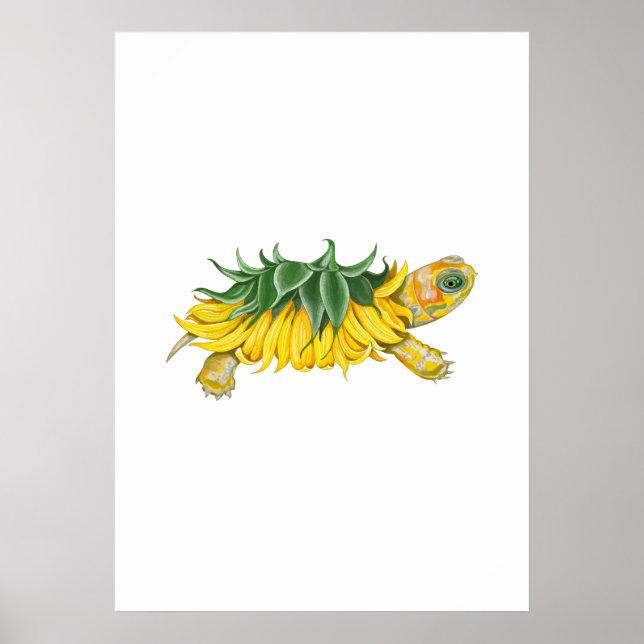 Poster Sunflower Turtle – Botanical Fantasy Art Print (Frente)