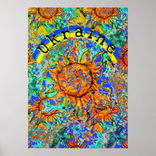 Poster Sunflower Ukraine colorful pattern & flag