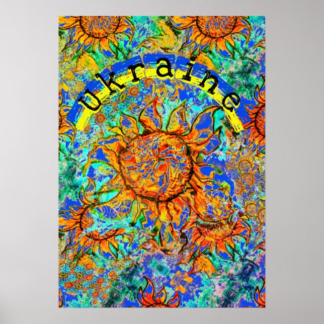 Poster Sunflower Ukraine colorful pattern & flag (Frente)