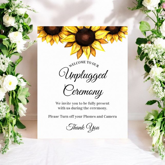 Poster Sunflower Unplugged Ceremony Wedding White Yellow (Criador carregado)