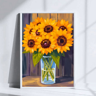 Poster Sunflower Vase | Yellow Flower Bouquet Watercolor