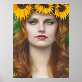 Poster Sunflower Woman