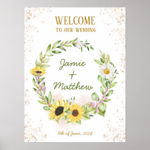 Poster Sunflower Wreath Summer Fall Boas-vindas