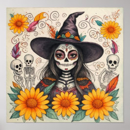 Poster SunflowerDayOfTheDeadWitch