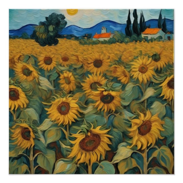 Pôster sunflowers field van gogh style (Frente)