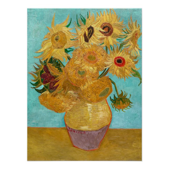 Pôster Sunflowers, Post Impressionist Still Life Painting (Frente)