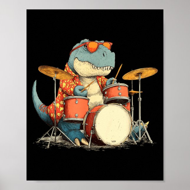 Poster Sungles Rockstar Dinosaur With Cool Drums Costume  (Frente)