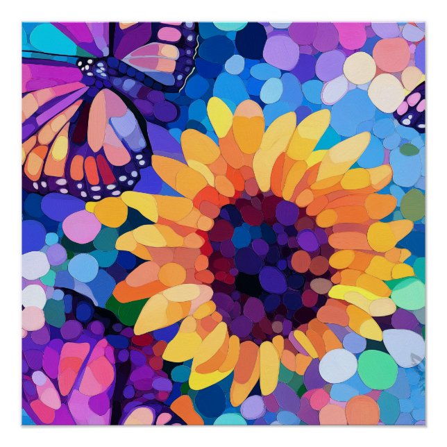 Pôster Sunlight & Butterflies Sunflower Canvas Art (Frente)