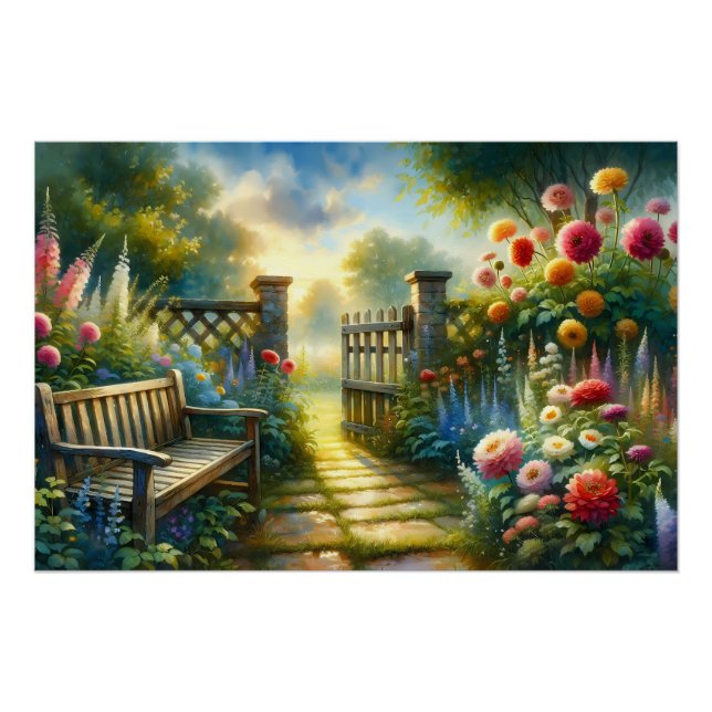 Pôster Sunlit Garden Pathway Gate Scene (Frente)