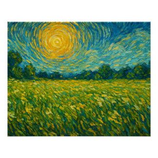 Pôster Sunlit Meadow no sonho de Van Gogh