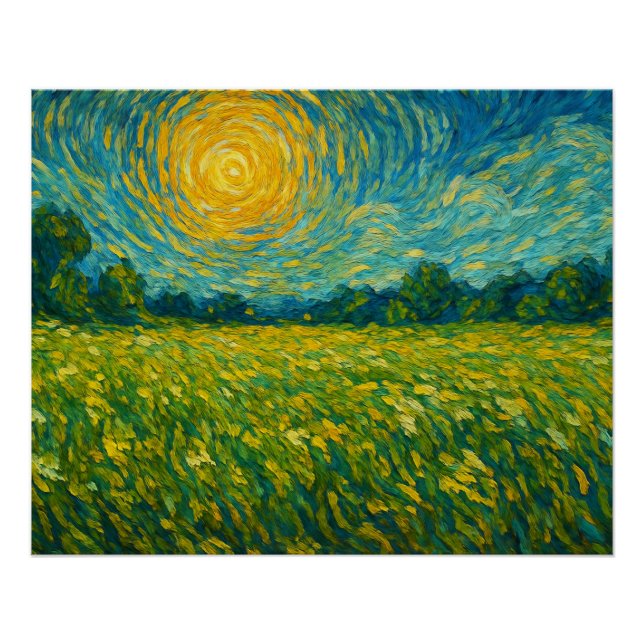 Pôster Sunlit Meadow no sonho de Van Gogh (Frente)