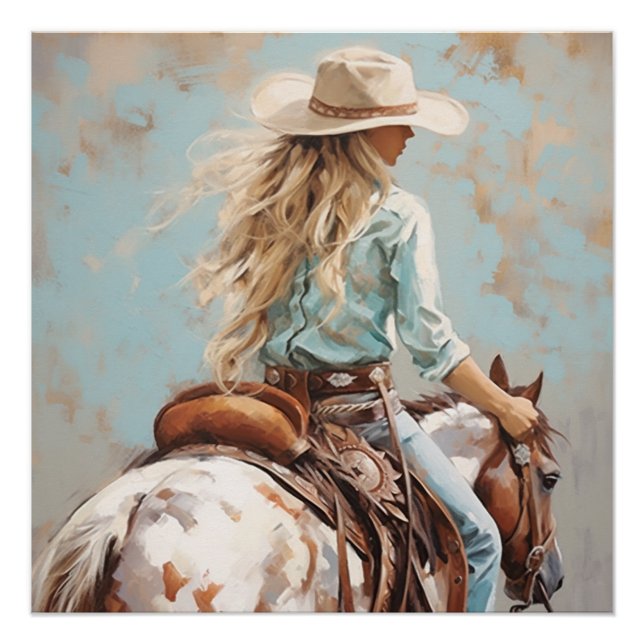 Pôster Sunlit Saddles: Arte de Muro de Cowgirl (Frente)