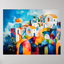 Poster Sunlit Santorini em Cores Expressivos