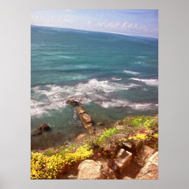 Poster Sunny Day Sea Beach Israel Herzlia Oil Painting (Frente)