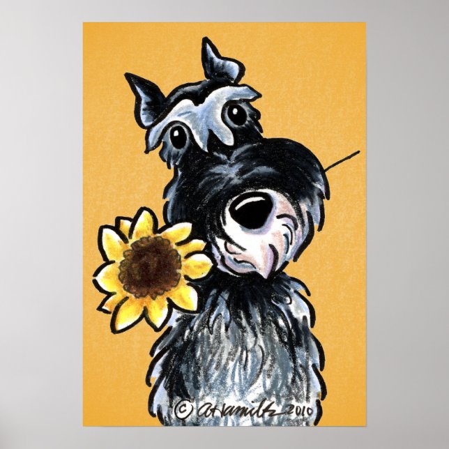 Poster Sunny Schnauzer Sunflower Off-Leash Art™ Design (Frente)