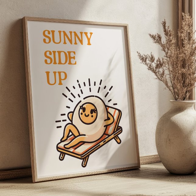 Poster Sunny Side Engraçado Punny Ovo Mascot Arte Retroat (Criador carregado)