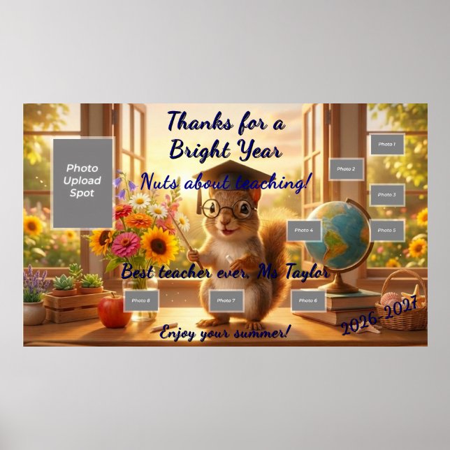 Poster Sunny Squirrel End of Year Teacher Appreciation (Frente)