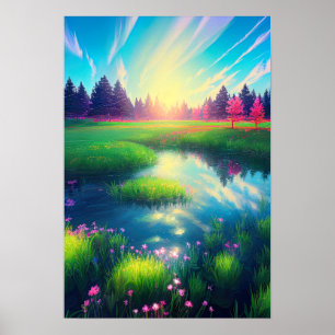 Poster Sunrise em Serene Meadow