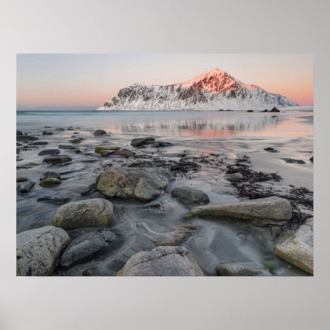 Poster Sunrise Flakstad e Skagsanden Beach (Frente)