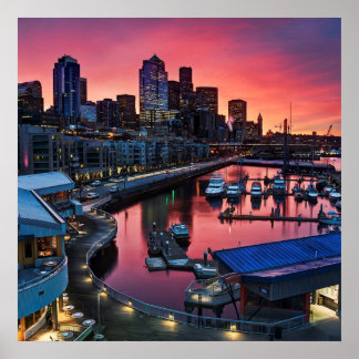 Pôster Sunrise no píer 66 olhando para baixo no porto do