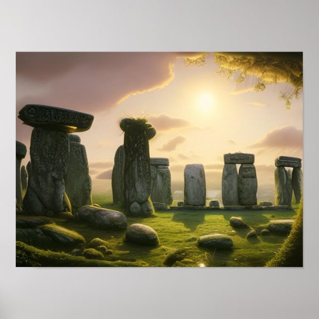 Poster Sunrise Sobre Arte Digital Stonehenge (Frente)