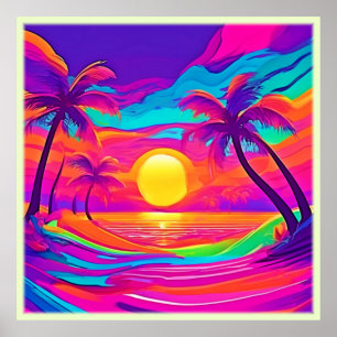 Poster Sunset Azul e Laranja