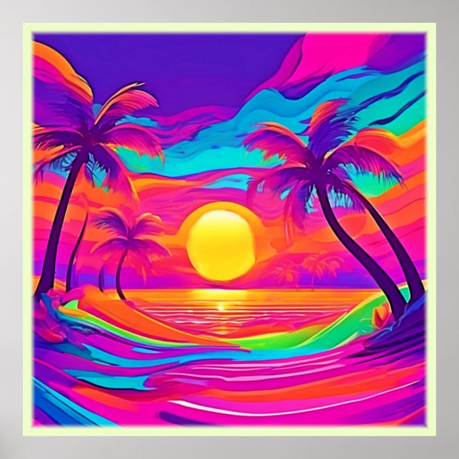 Poster Sunset Azul e Laranja (Frente)