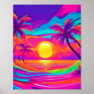Poster Sunset Azul e Laranja