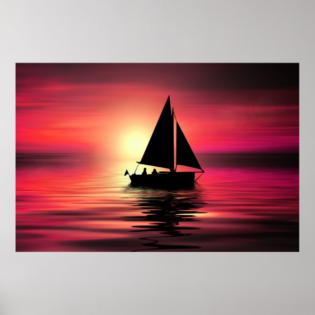 Poster Sunset, Barco à vela no mar-39186 (Frente)