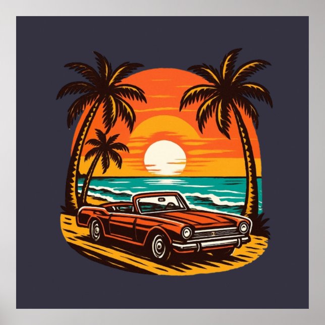 Poster Sunset Beach Drive: Retro Summer Escape (Frente)