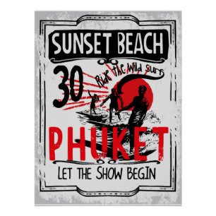 Pôster Sunset Beach Phuket Vintage Surfing