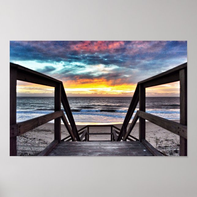 Poster Sunset Beach View do Rustic Wood Deck (Frente)