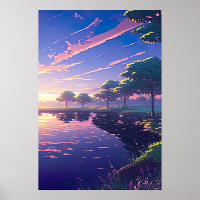 Poster Sunset by the Riverbank - Digital Anime Trabalho d (Frente)