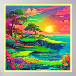 Poster Sunset Cliff Paradise Art