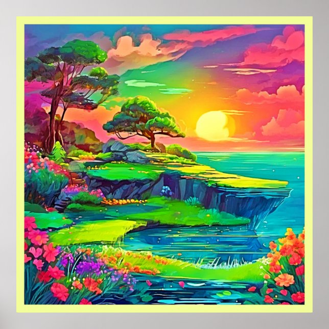 Poster Sunset Cliff Paradise Art (Frente)