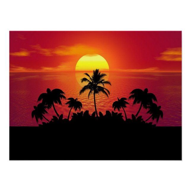 Pôster Sunset com Palmeiras Silhouette-16514 (Frente)