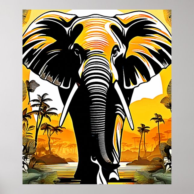 Poster Sunset de Elefante Majestoso (Frente)