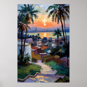 Poster Sunset de ouro sobre a cidade costeira