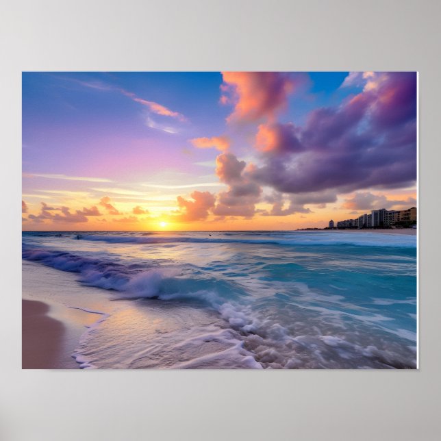 Poster Sunset de Praia com Nuvens (Frente)