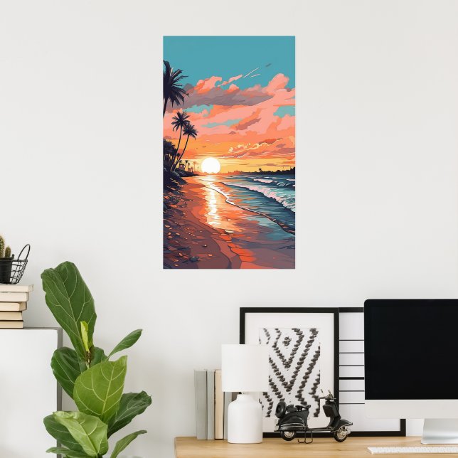 Poster Sunset de praia tropical (Escritório em casa)
