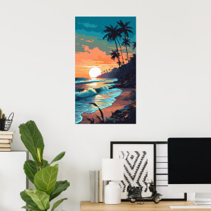 Poster Sunset de praia tropical