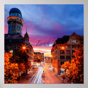 Poster Sunset de Suiça de Zurique