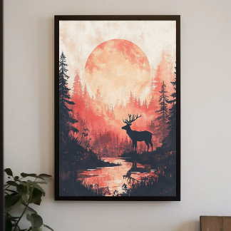 Poster Sunset Deer Silhout - Design estética de ve